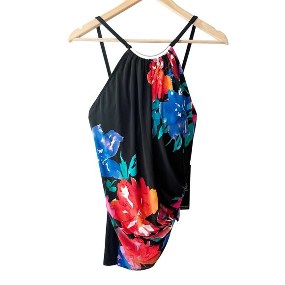 Magicsuit Flower Child Parker Black Floral Halter One Piece Swimsuit Size 10 - Picture 6 of 13